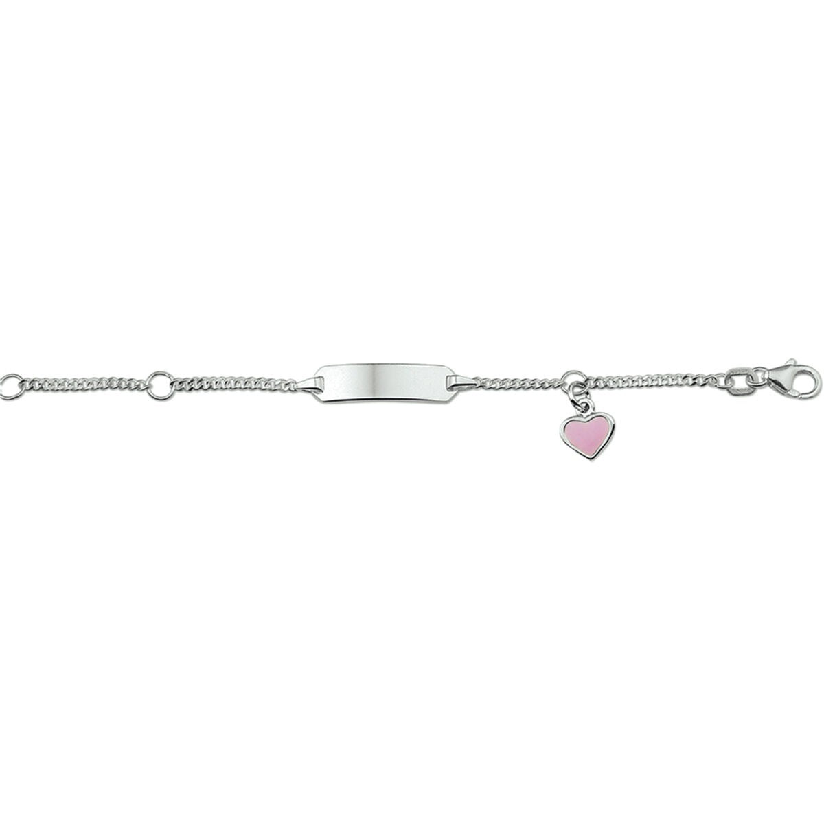 Gerhodineerde zilveren kinder graveerarmband met hart emaille