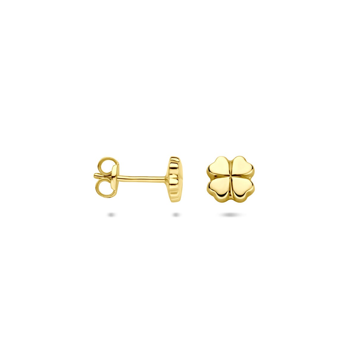 Orecchini a bottone in oro giallo 14k a forma di quadrifoglio 5.5mm