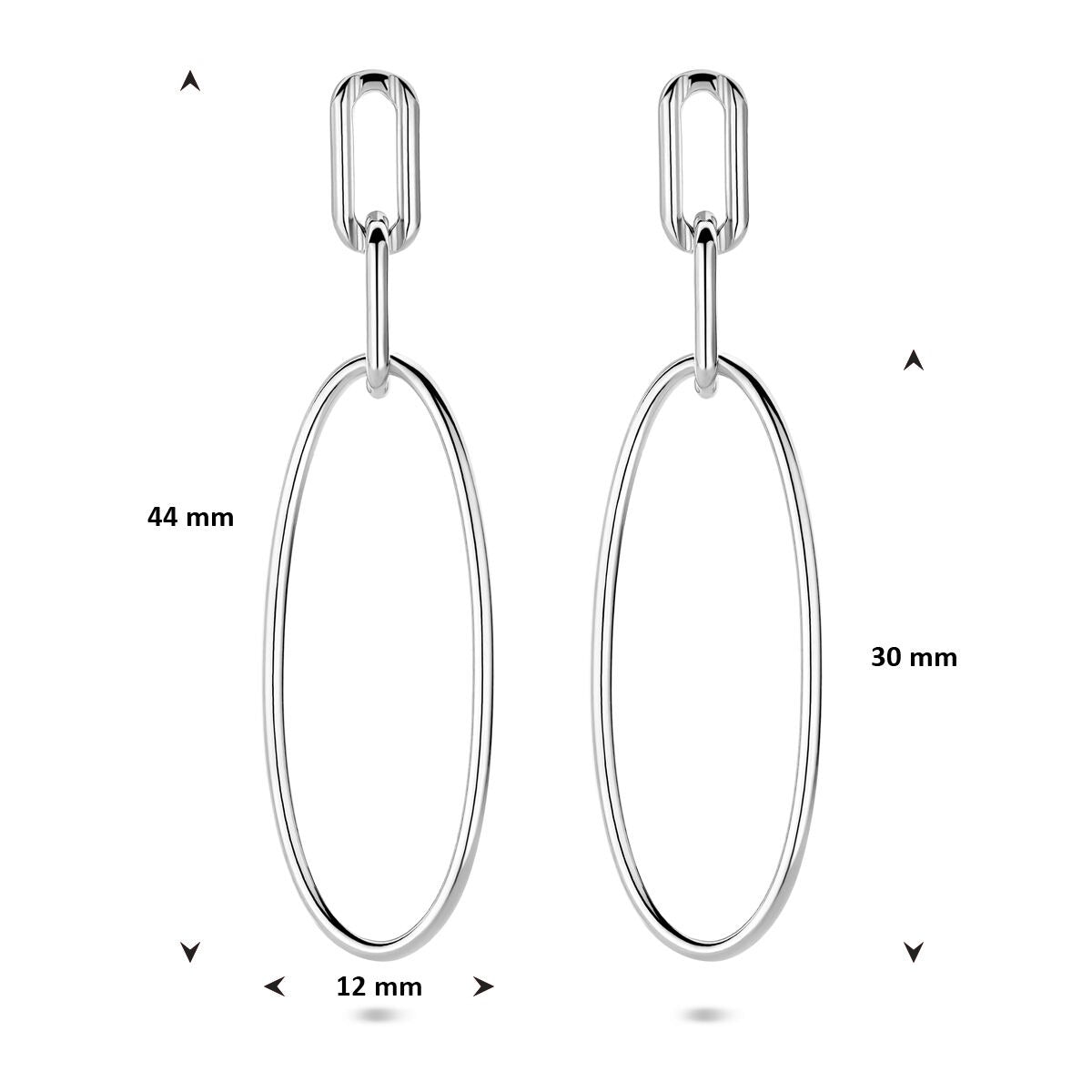 Orecchini pendenti ovali in argento rodiato 44mm