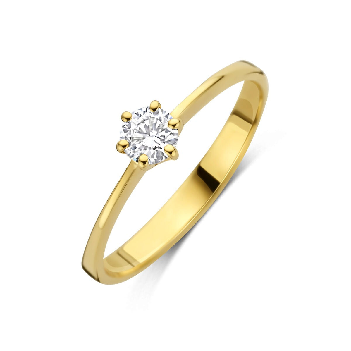 Anello in oro giallo 14k con diamante lab-grown, design semplice e brillante.