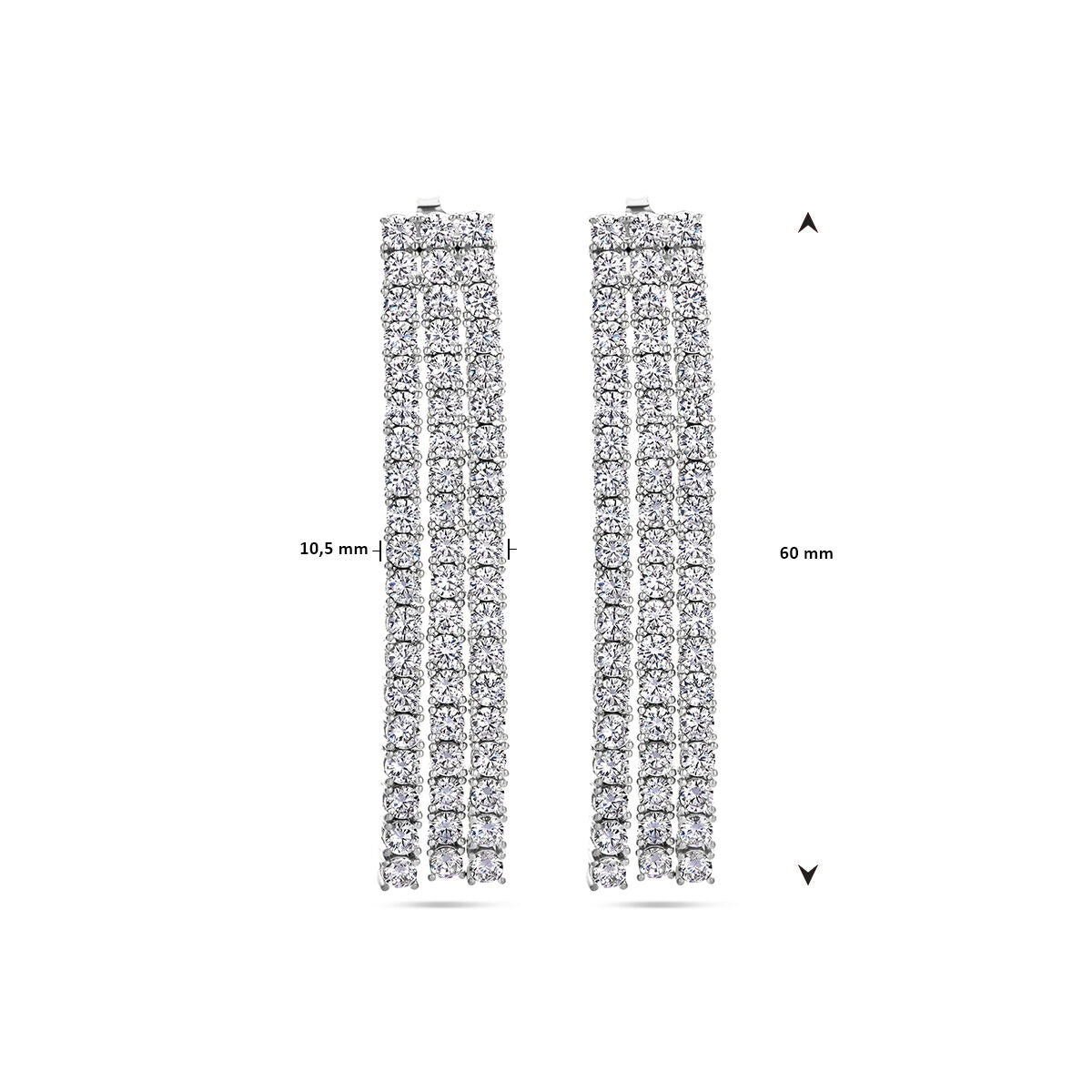 Orecchini pendenti da donna in argento con zirconia – rodiati 60 mm