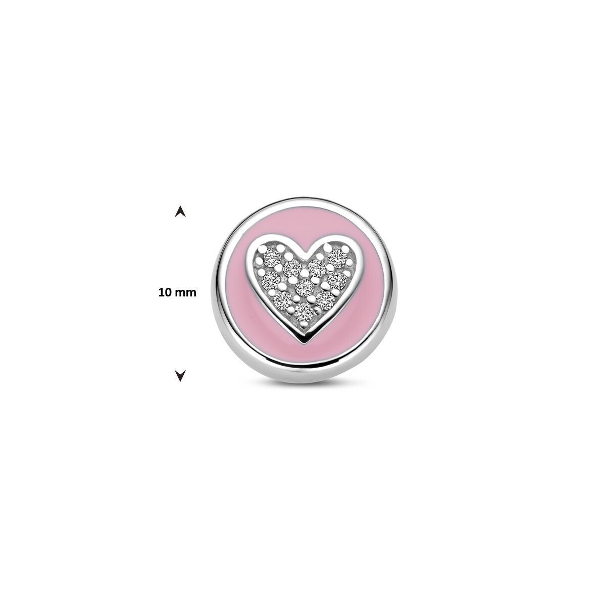 Ciondolo da bambino in argento con smalto rosa e cuore di zircone
