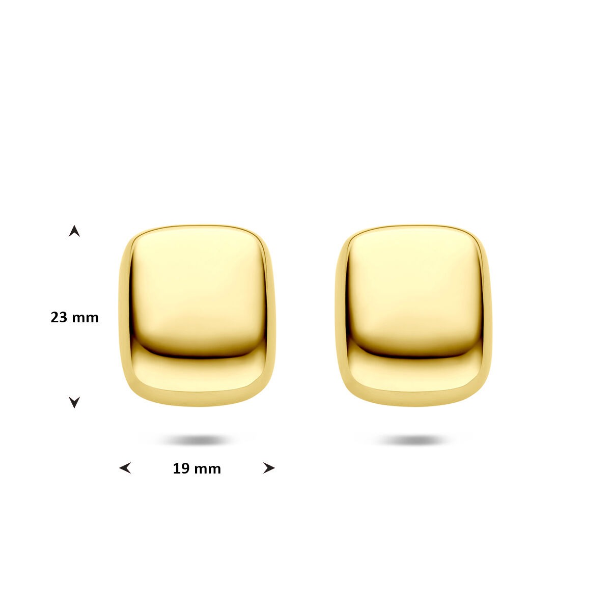 Orecchini a bottone in acciaio rettangolari color oro giallo 23x19mm