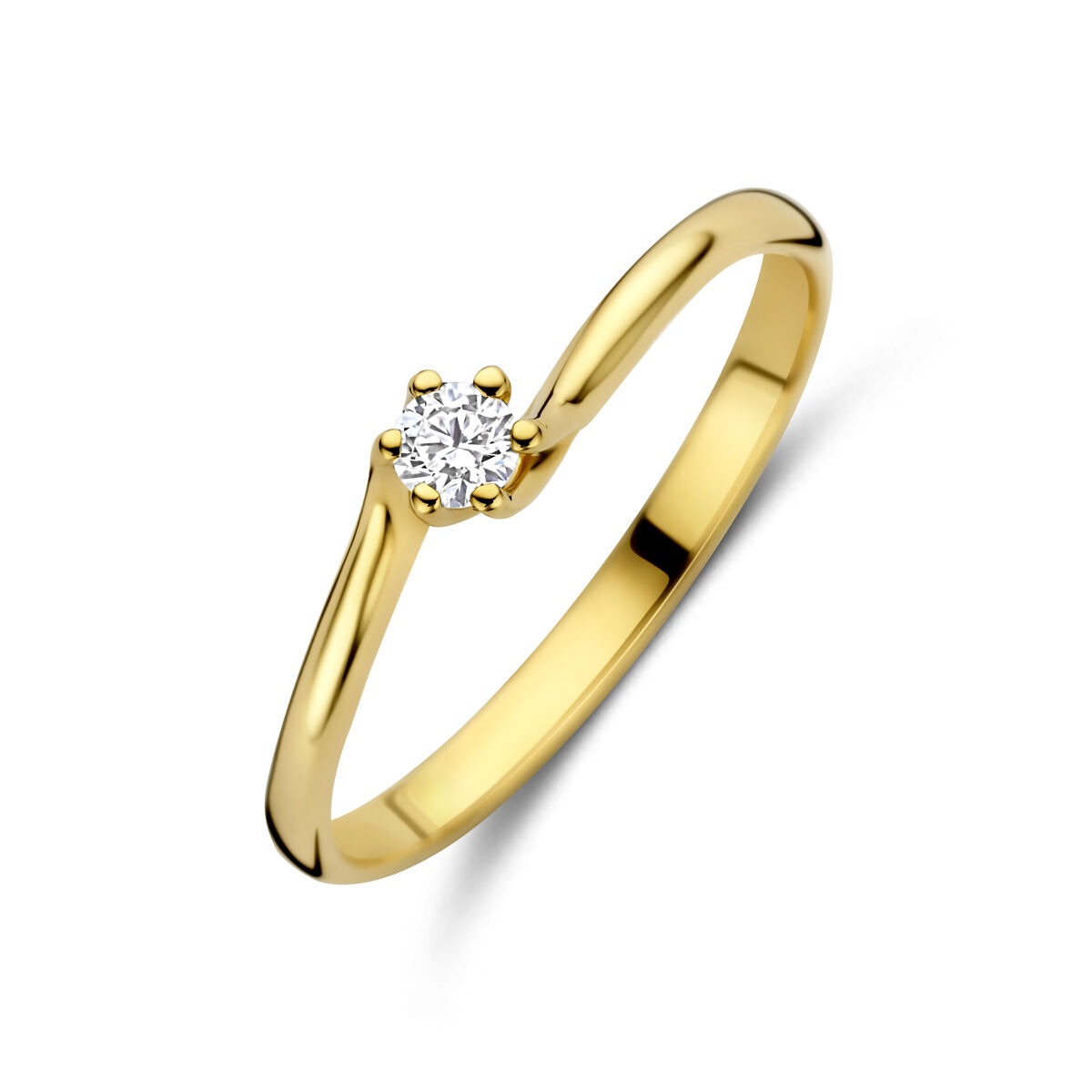 Anello in oro giallo 14k con diamante lab-grown, design semplice e brillante.