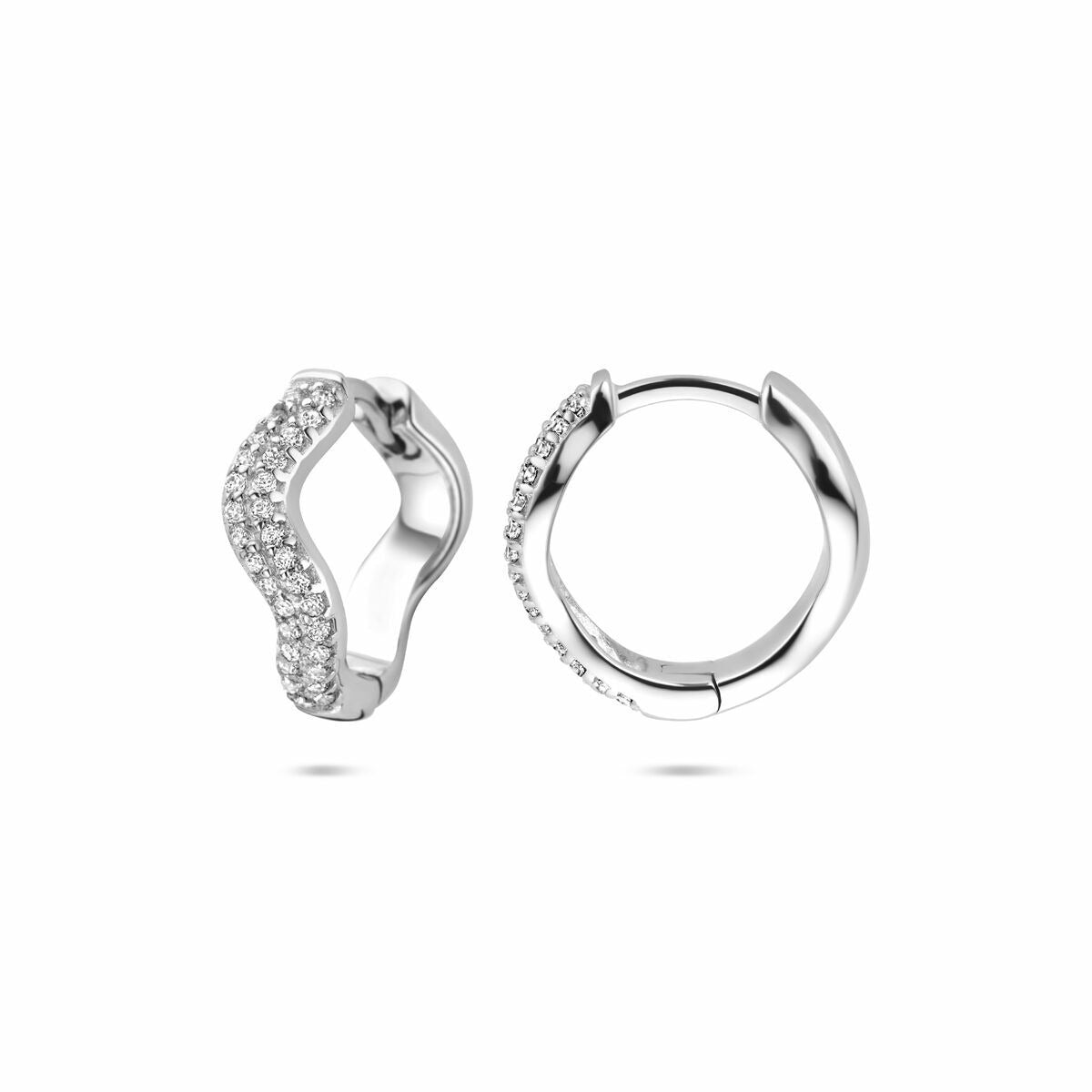 Orecchini a cerchio in argento con zirconi – argento 925 rodiato, 15 mm
