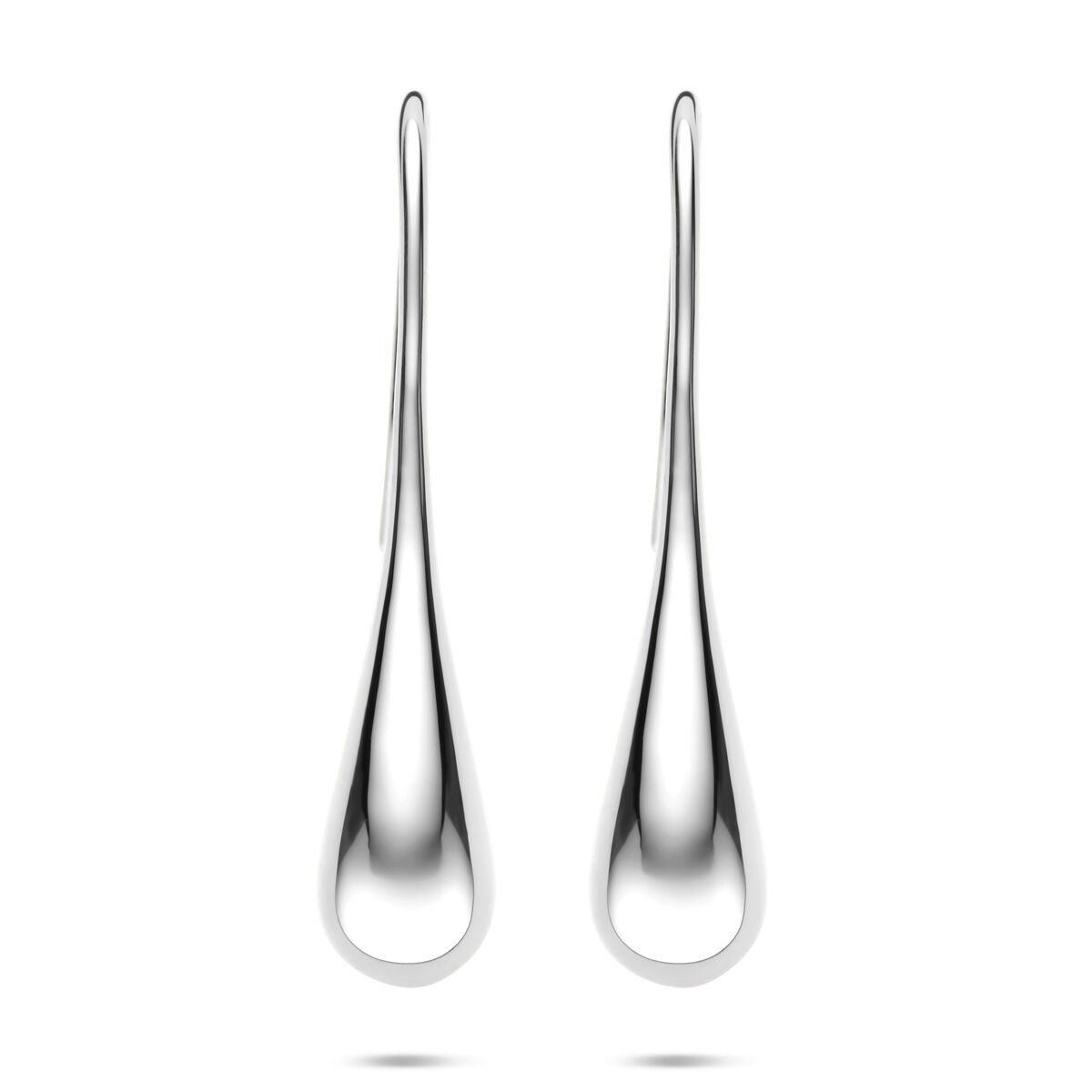 Orecchini in argento 925 con gancio francese, finitura rodiata, forma allungata a goccia.