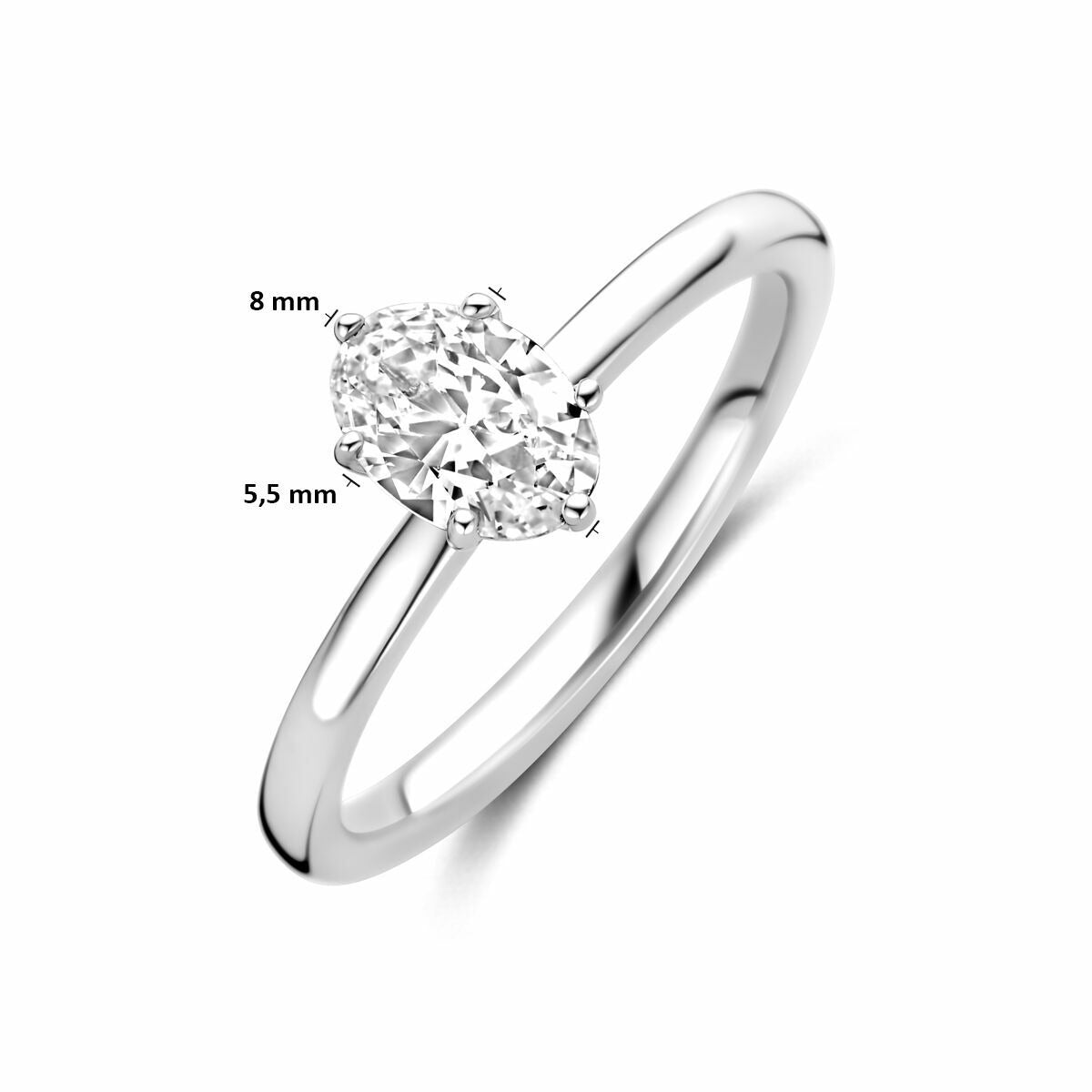 Anello da donna in argento con zirconia ovale – argento 925 rodiato