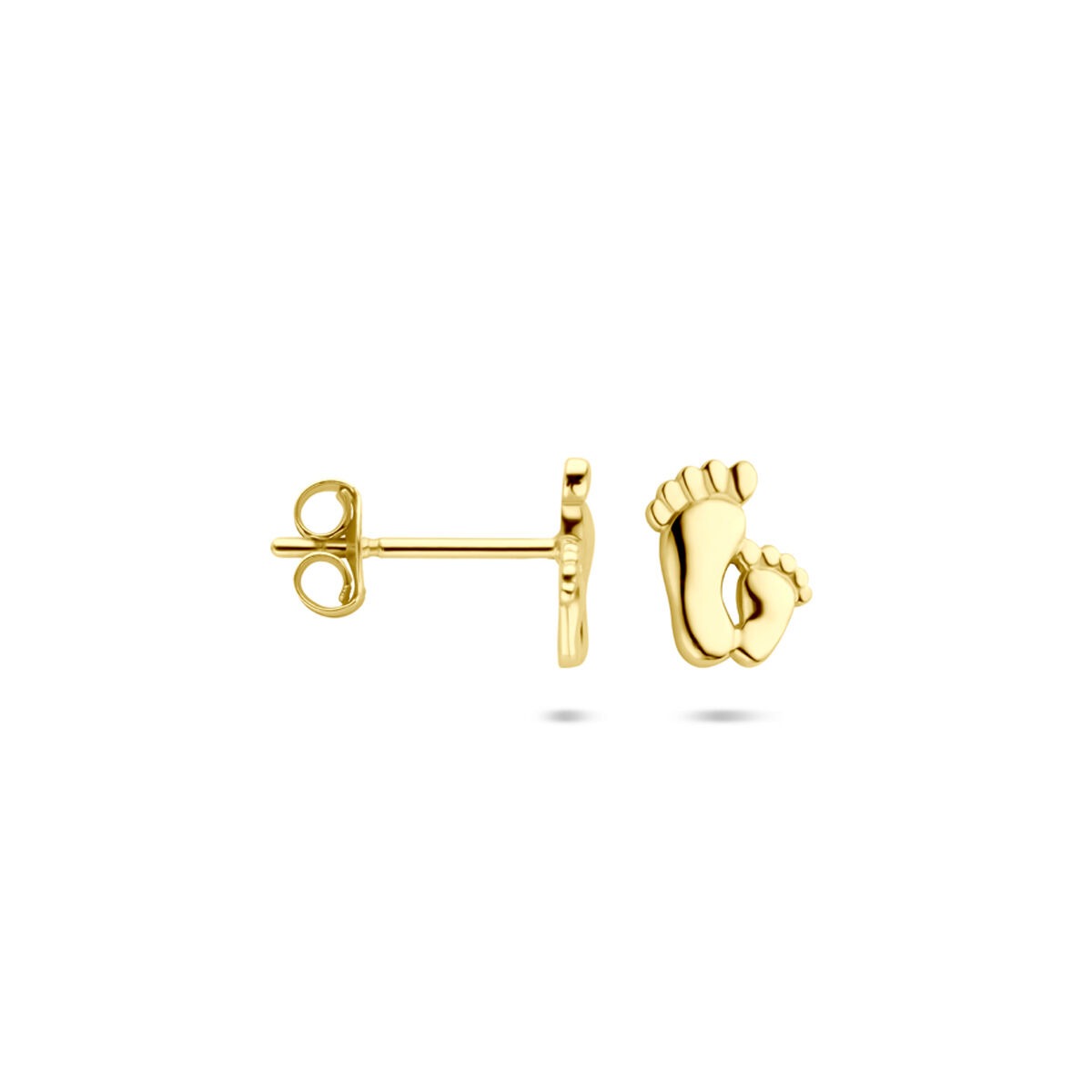 Orecchini a bottone in oro giallo 14k a forma di piedini di bambino