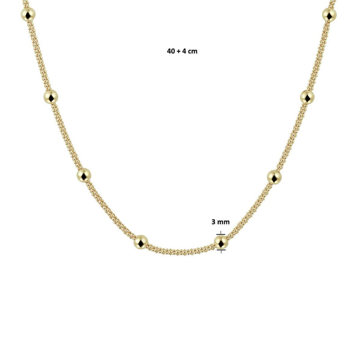 Collana in argento placcato oro con palline – 3 mm