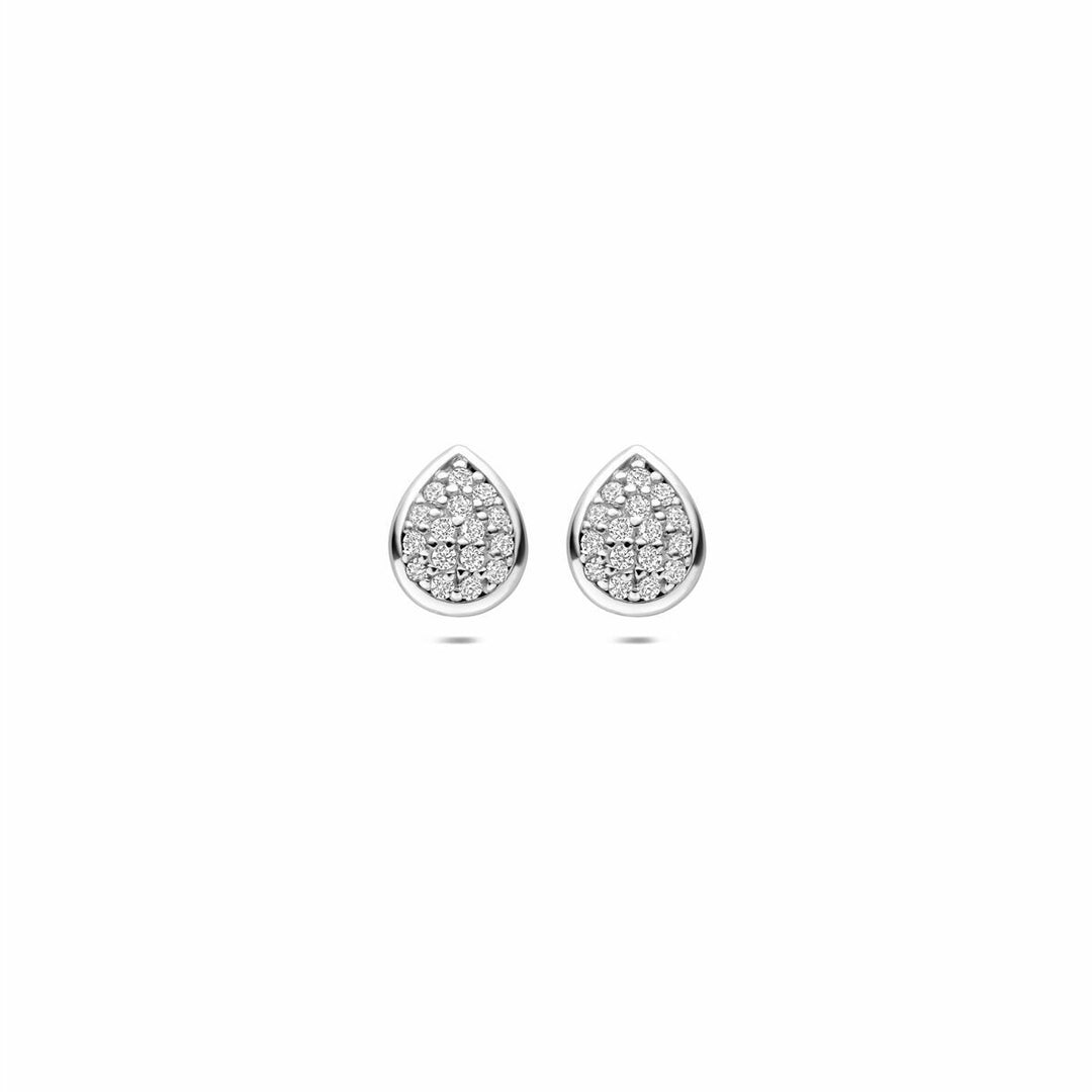 Zilveren dames oorknopjes druppelvorm met zirkonia gerhodineerd 6 mm