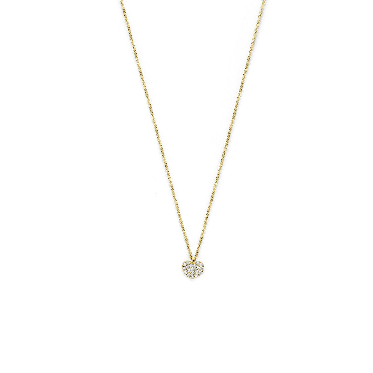 Geelgouden collier met een hartvormige hanger bezet met een diamant.
