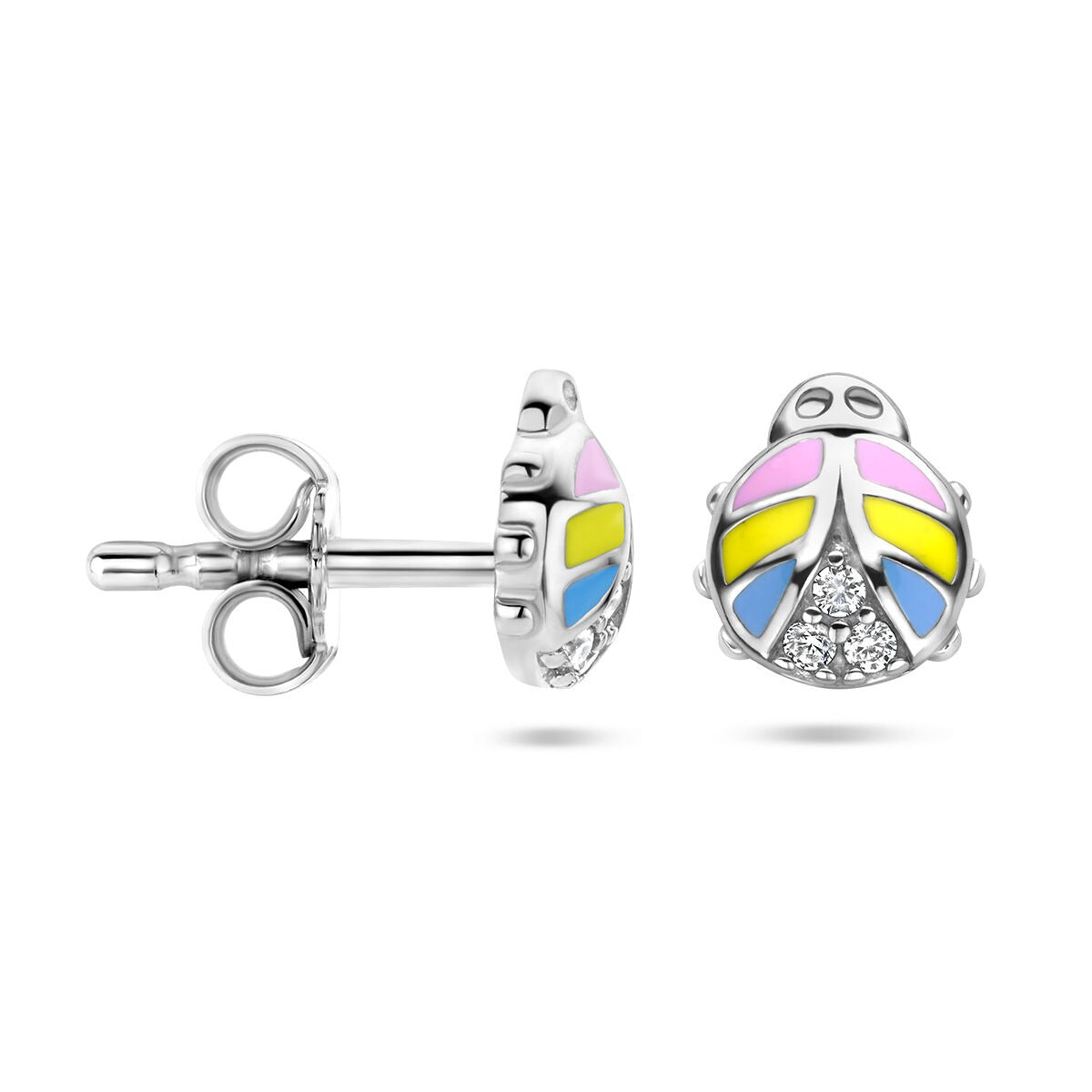 Orecchini a Bottone in Argento 925 Rodiato Coccinella con Zirconi