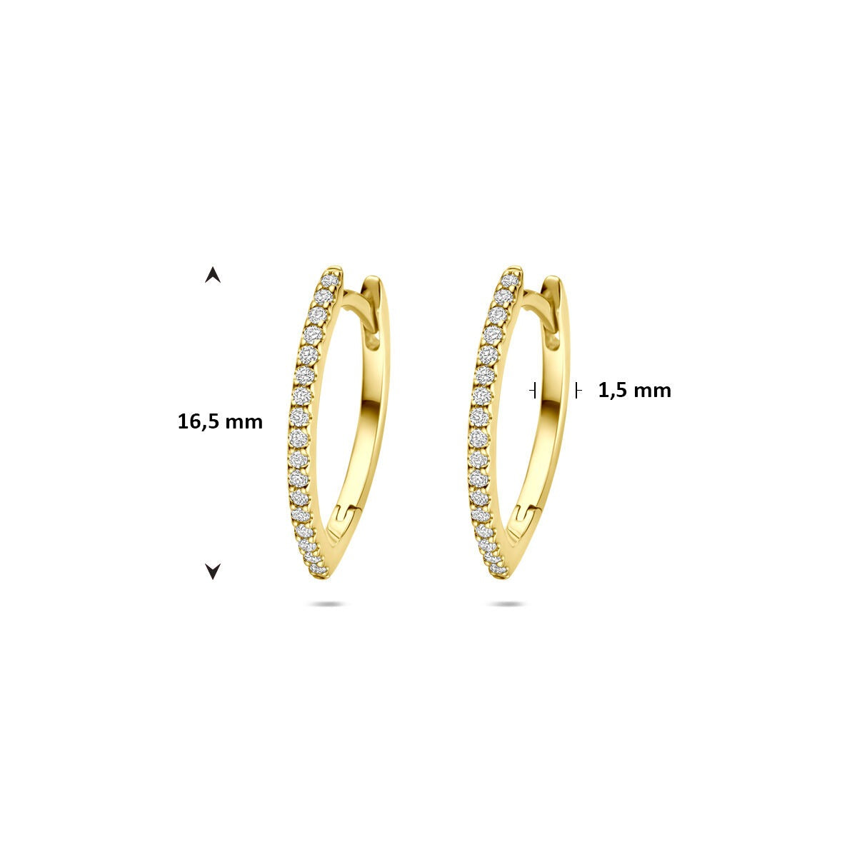 Orecchini a cerchio in oro giallo 14k con diamante – 0,15ct (2x 0,075ct) h si 16,5 mm
