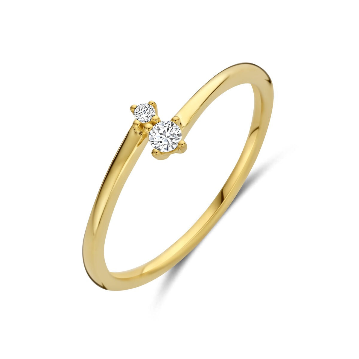 Anello da donna in oro giallo 14k con due diamanti.