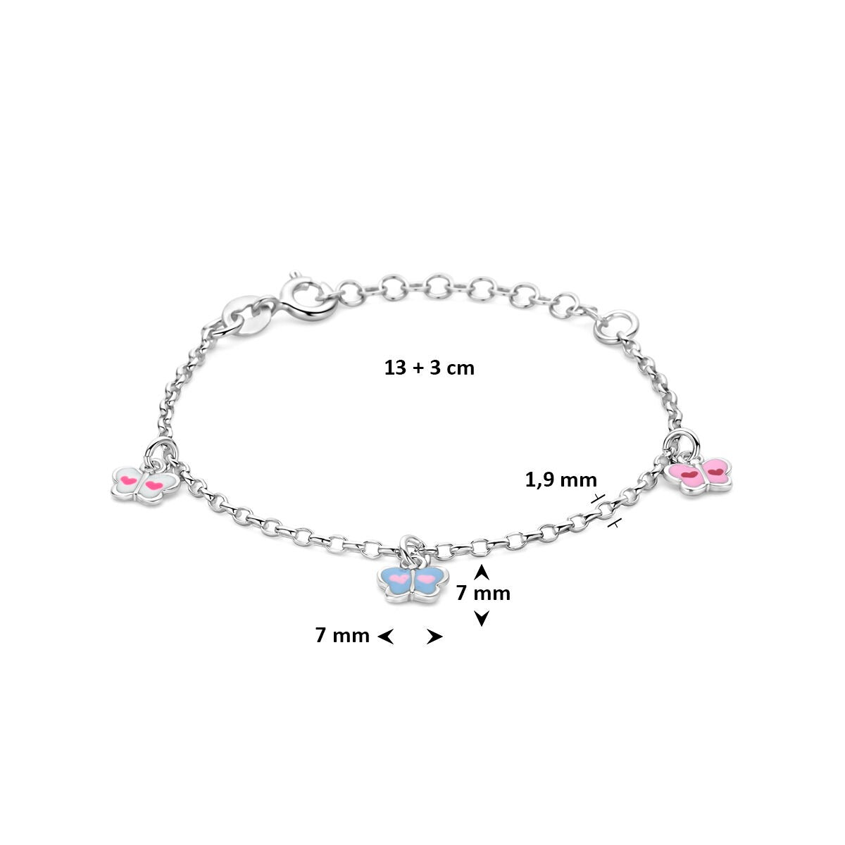 Bracciale per bambini in argento 925k rodiato con farfalle e smalto
