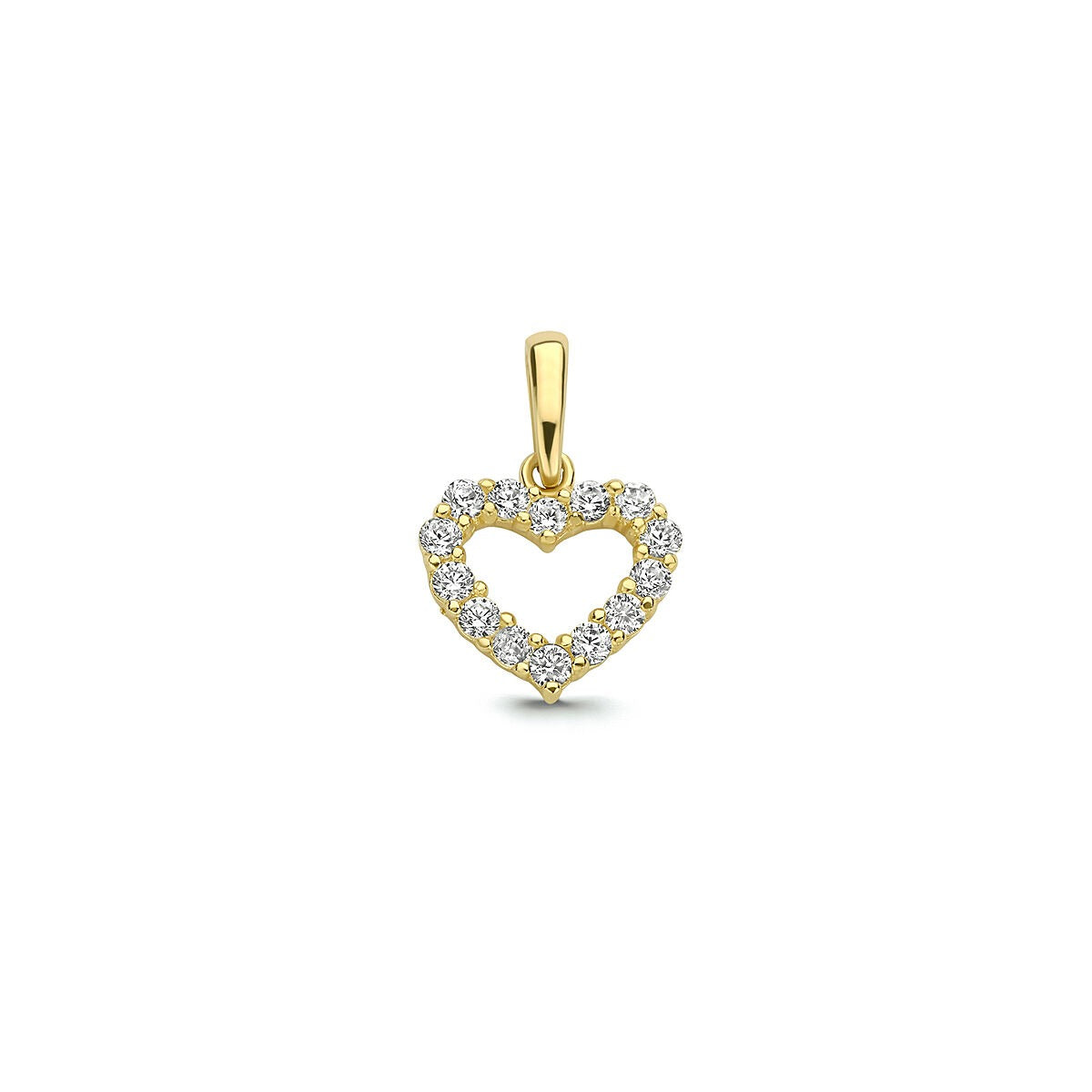 Ciondolo in oro giallo 9k a forma di cuore con zirconi.
