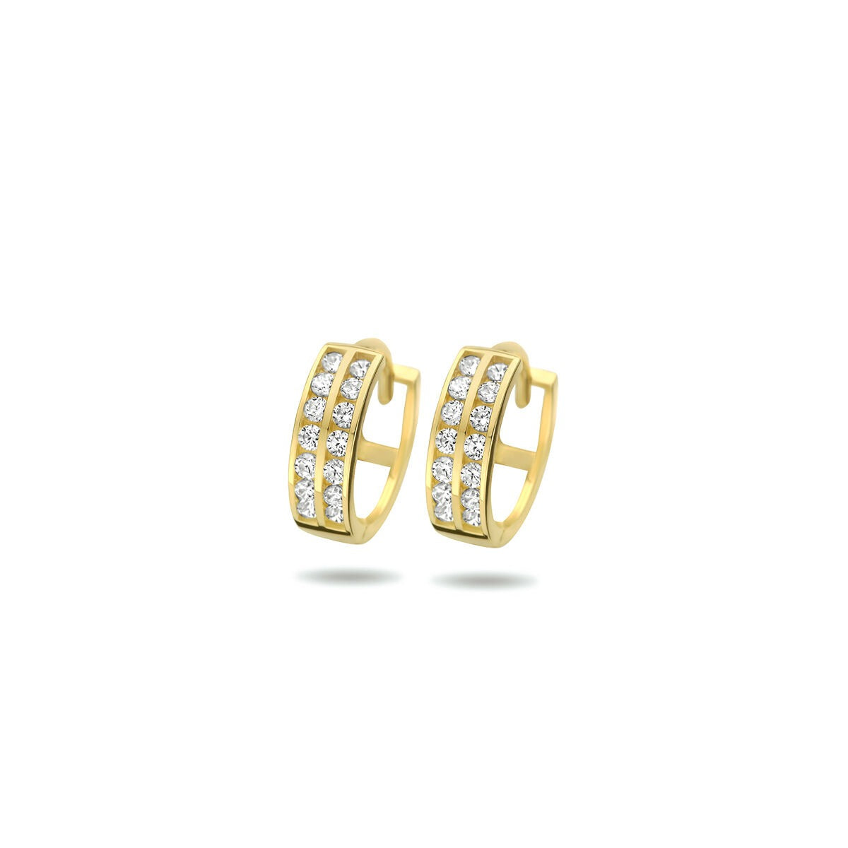 Orecchini alla creola in oro giallo 9k con zircone, design a doppia fila.