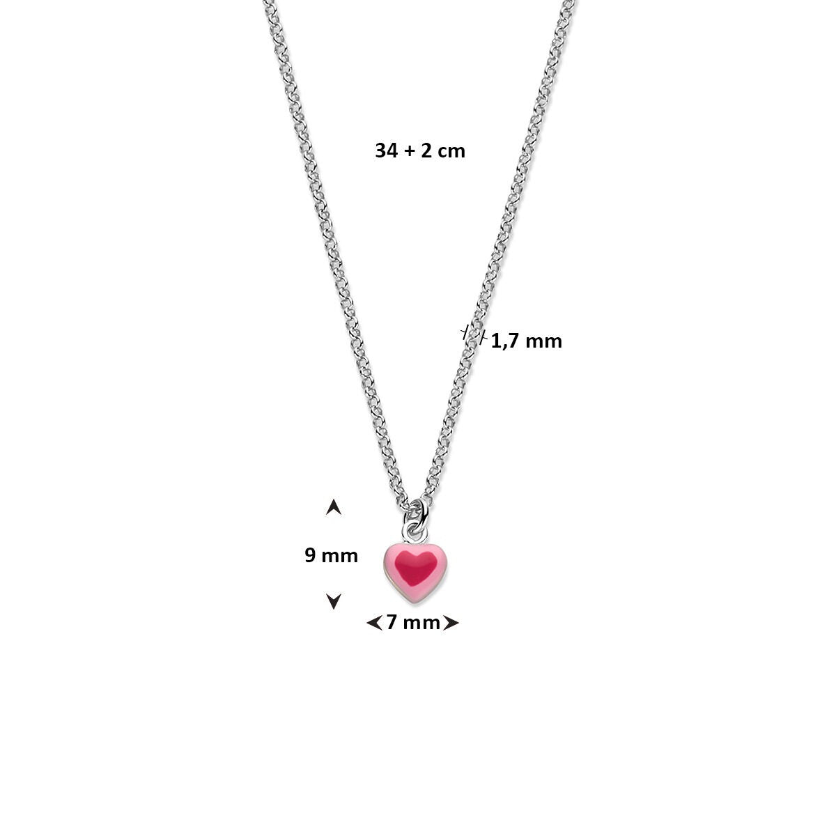 Collana per bambini in argento con cuoricino – argento 925 rodiato 34 + 2 cm