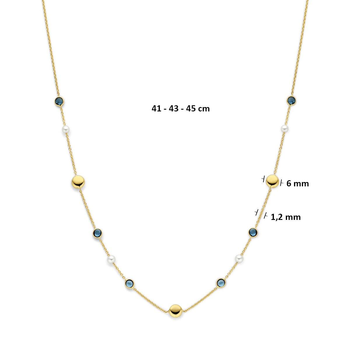 Collier in oro giallo 14k con perle e topazio London Blue