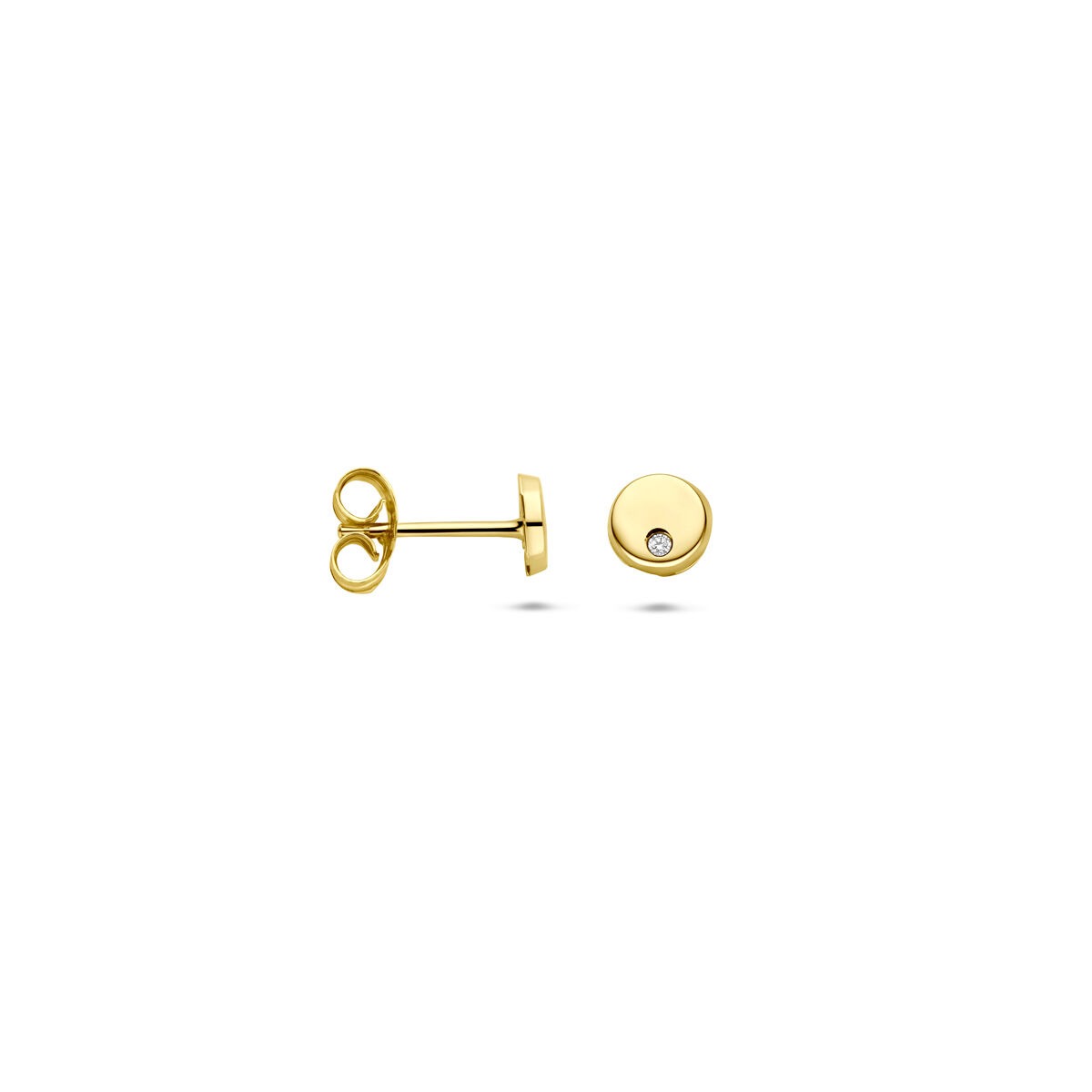 Orecchini a bottone in oro giallo 14k con zircone in castone 4,5 mm