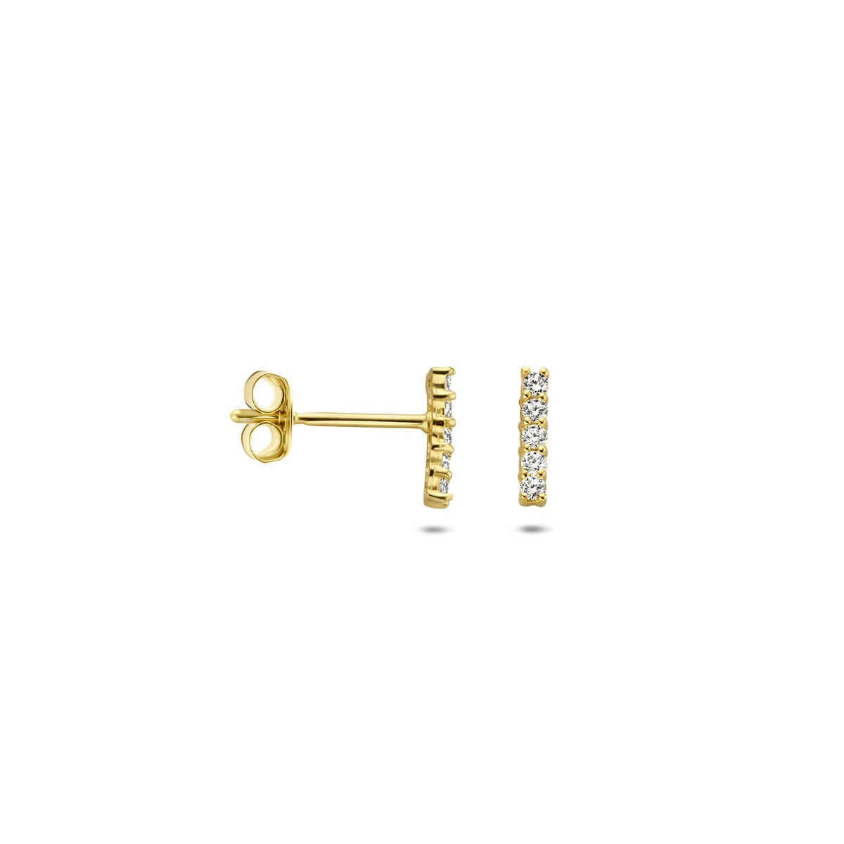 Orecchini a bottone in oro a barretta con zircone – 14k