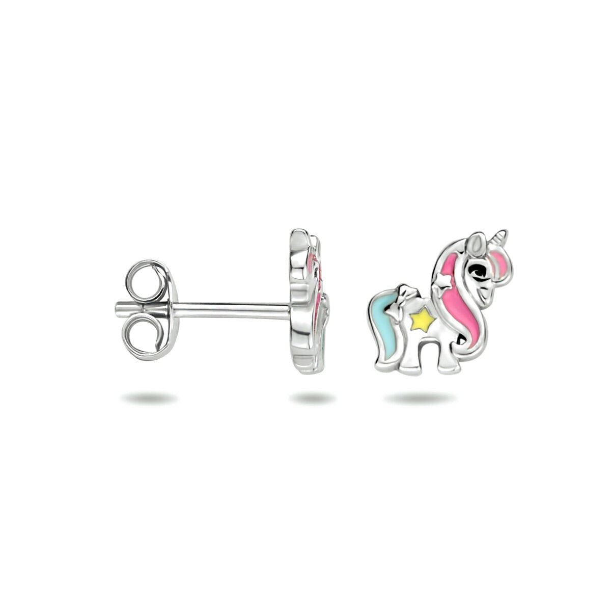 Orecchini a bottone in argento unicorno – rodiato con smalto