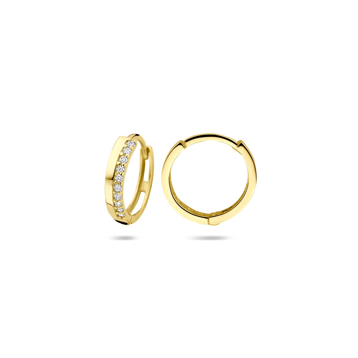 Orecchini a cerchio con chiusura a scatto in oro giallo 9k con zirconia