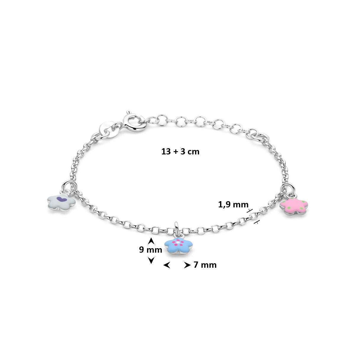 Bracciale per bambini in argento 925k rodiato con fiori e smalto