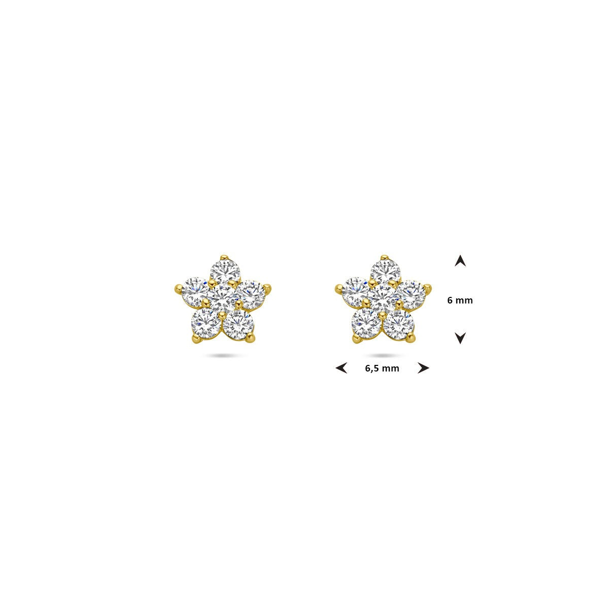 Orecchini a bottone per bambini in oro giallo 14K – forma di fiore con zircone trasparente