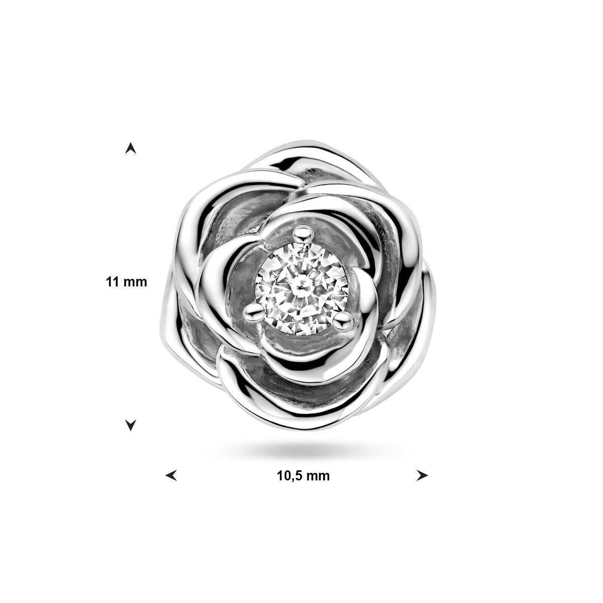 Ciondolo in argento a forma di rosa con zirconi