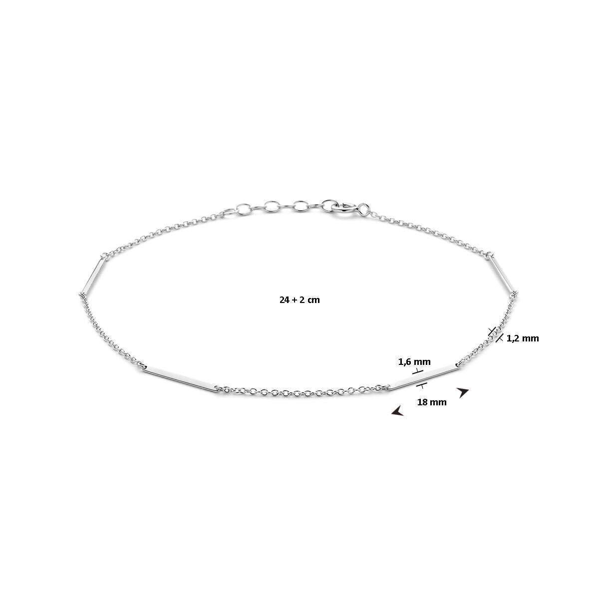 Cavigliera in argento con piastrine a barra – argento 925 rodiato, 24–26 cm