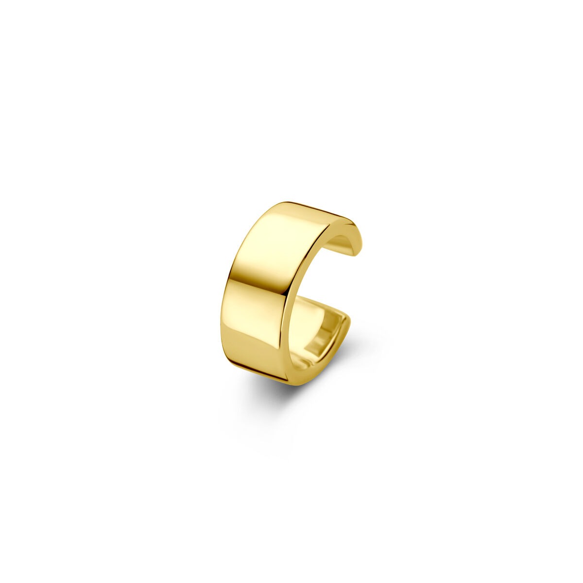 Verguld zilveren ear cuff met een strakke, glanzende afwerking en een open ontwerp.