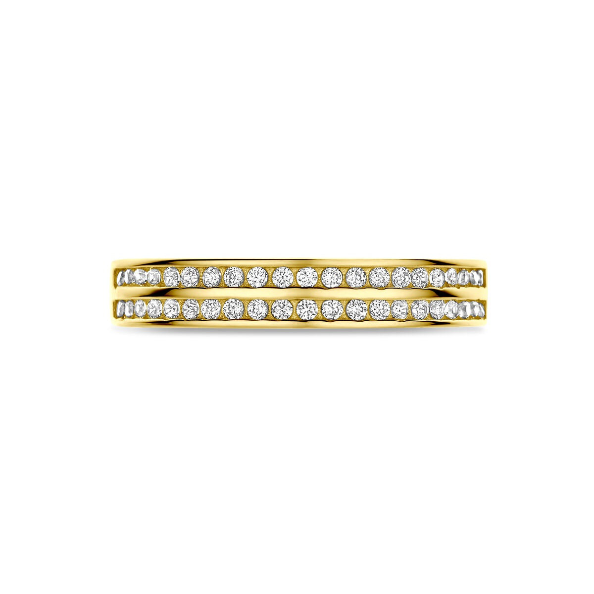 Anello in oro giallo 14k con zirconia – montatura alliance a griffe, 3.5 mm di larghezza