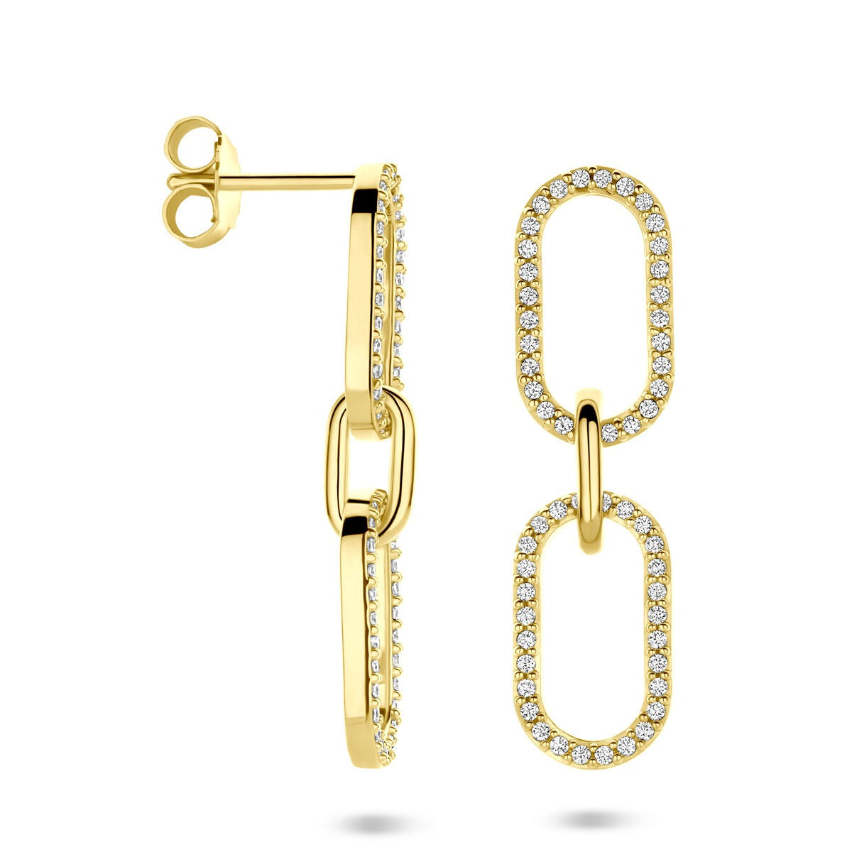 Orecchini pendenti in argento dorato con zirconia – 33 mm