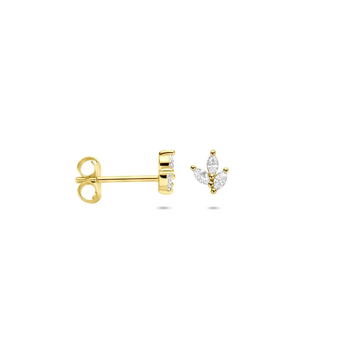 Orecchini a bottone in argento dorato con zirconia marquise