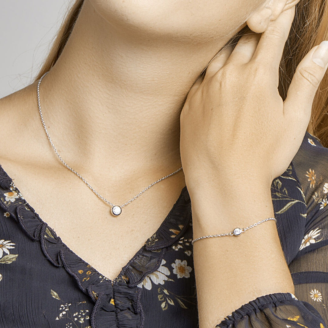 Zilveren collier met zirkonia – gerhodineerd 925 zilver (set)