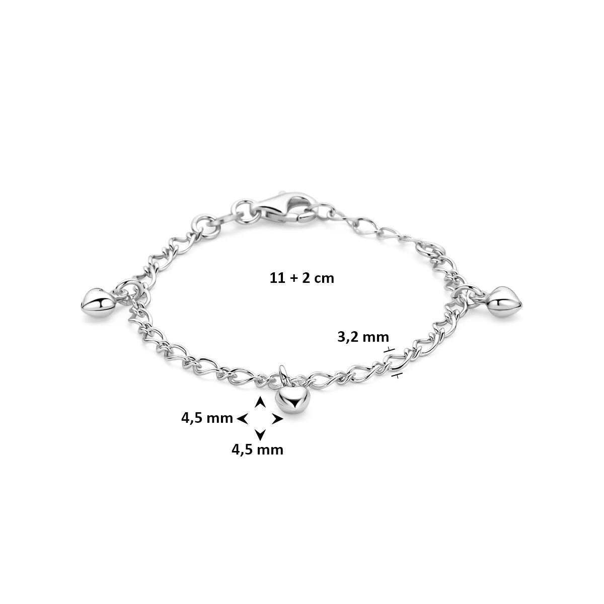 Bracciale per bambini in argento 925 rodiato con cuoricini