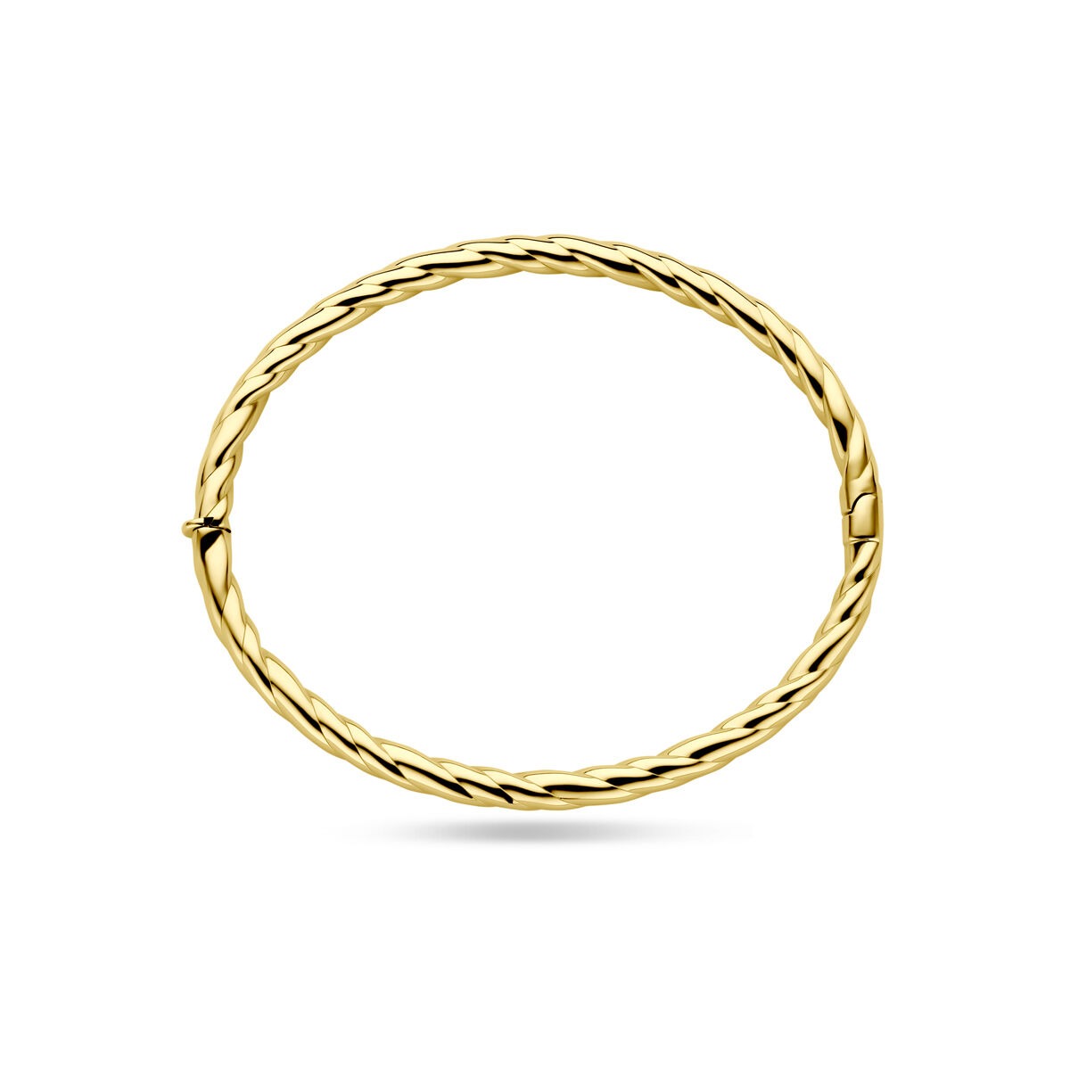 Bangle in oro giallo 14k con tubo ritorto – larghezza 4 mm, diametro 60 mm