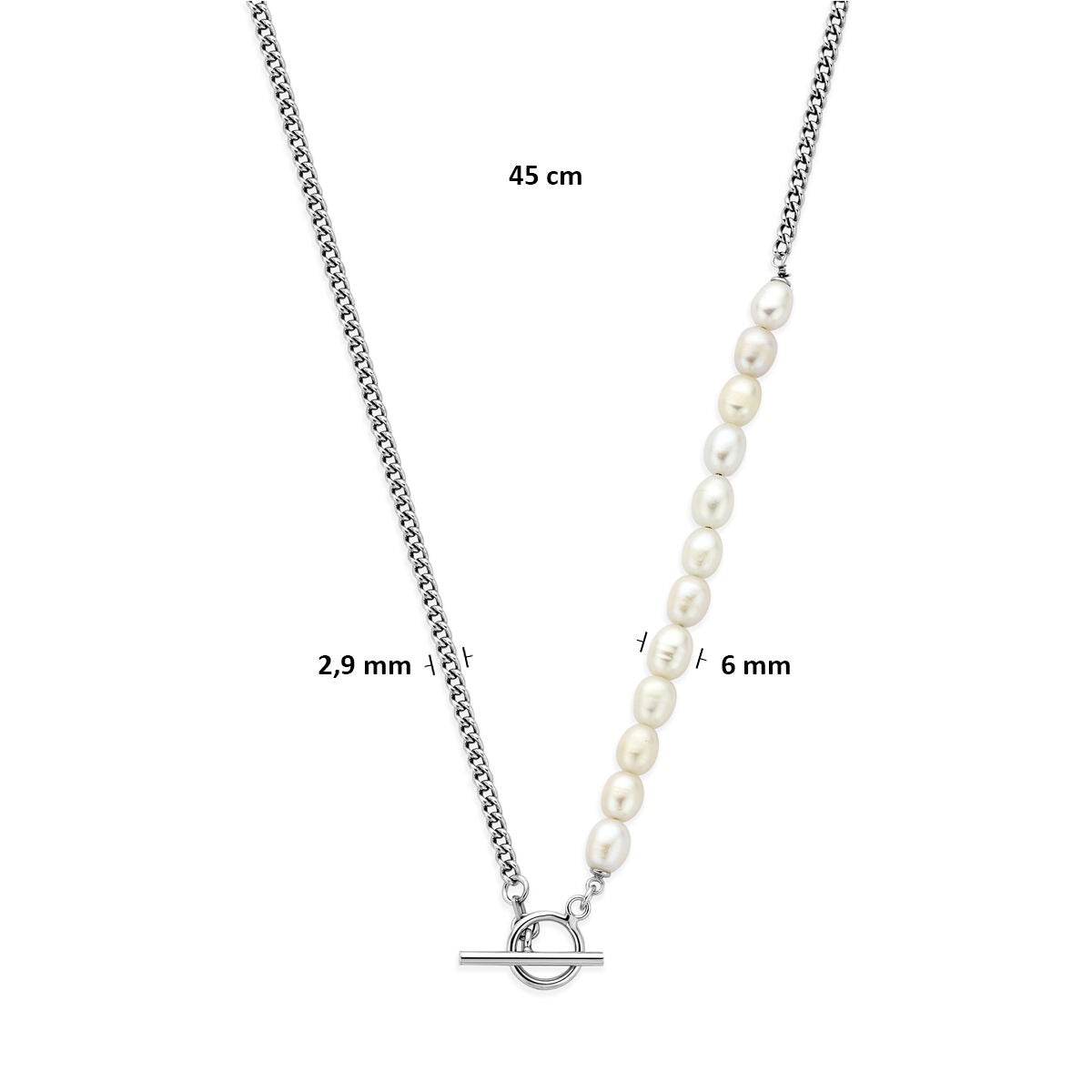 Collana in argento 925 rodiato con perle d'acqua dolce e chiusura a T