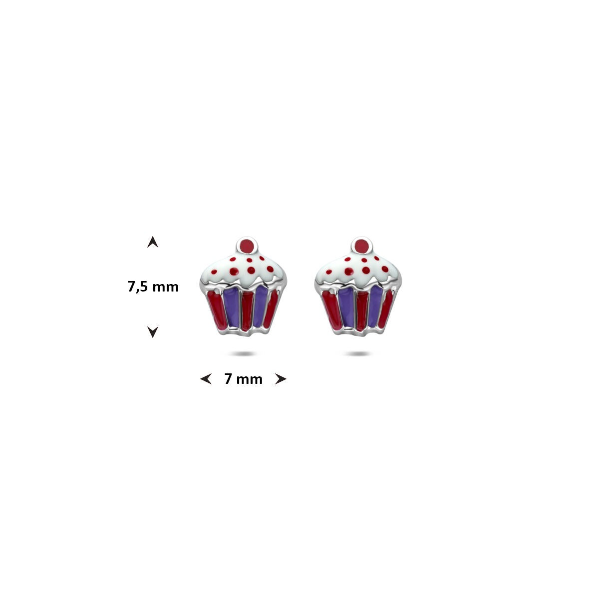 Orecchini a bottone in argento cupcake – gioiello per bambini rodiato 7,5 mm