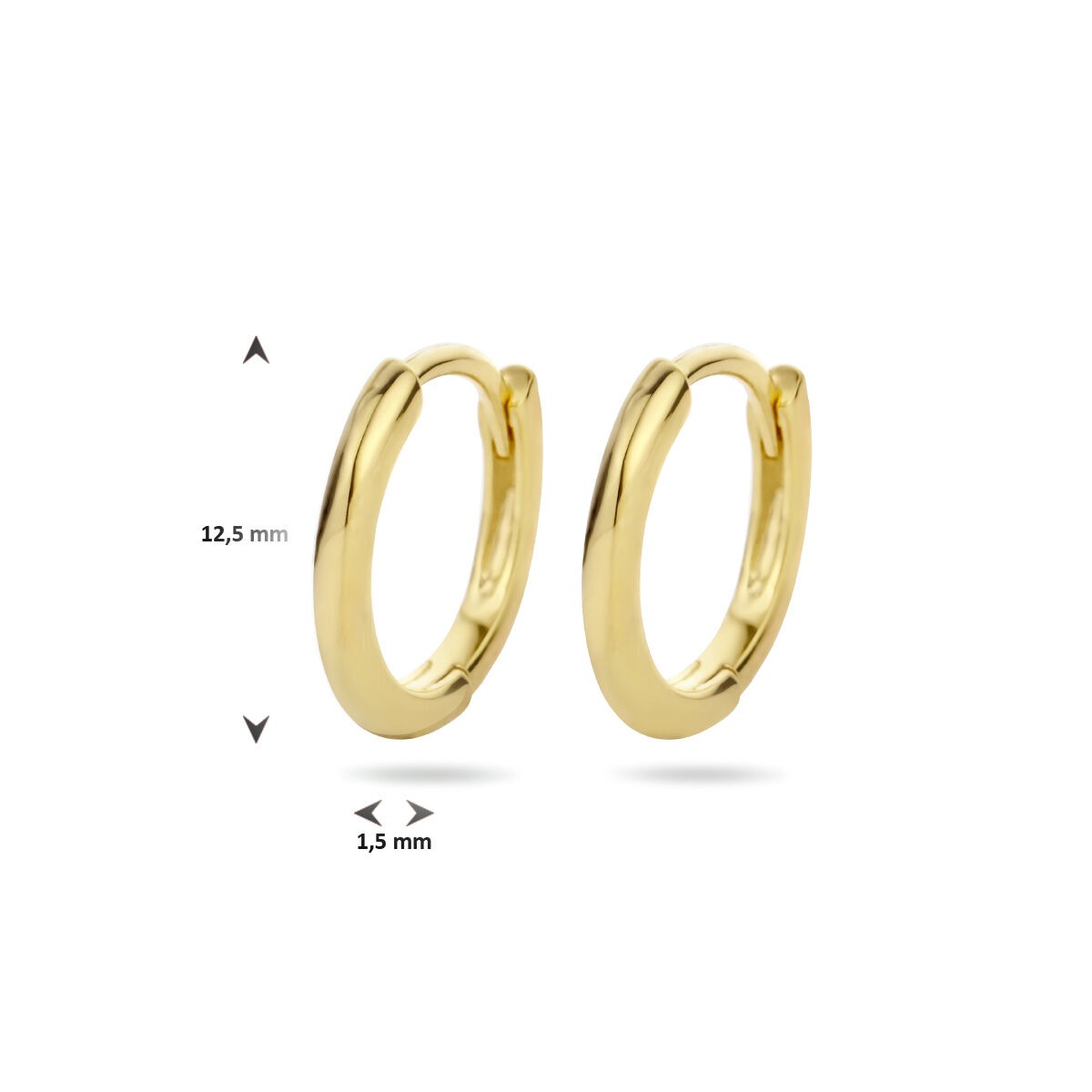 Orecchini a cerchio con cerniera placcati in argento da donna – oro giallo su argento 925, semicircolari 12,5 mm