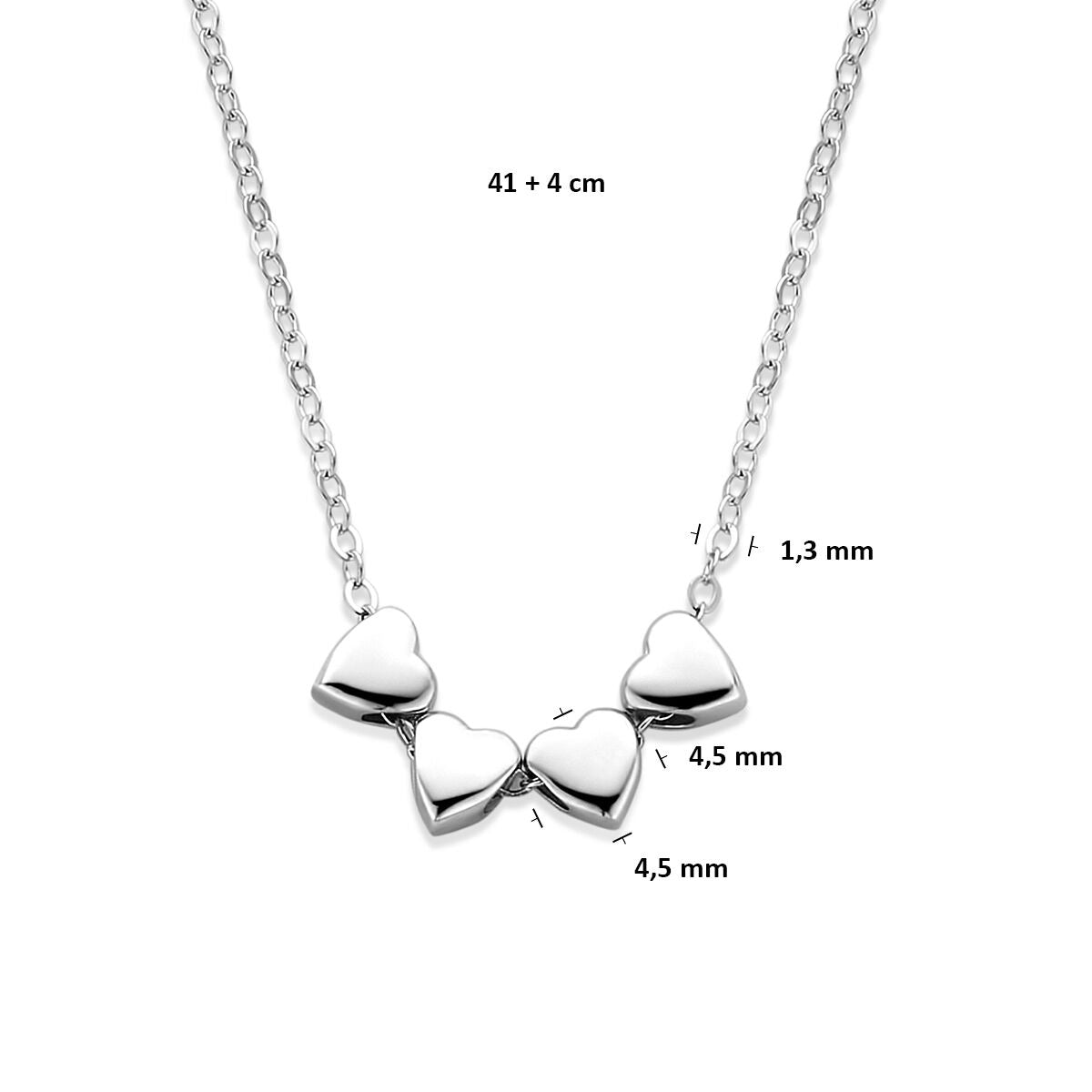 Collana in argento 925 rodiato con 4 cuoricini