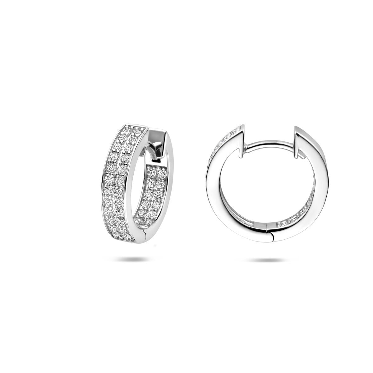 Creole in argento rodiato con zirconia 15x3,5mm