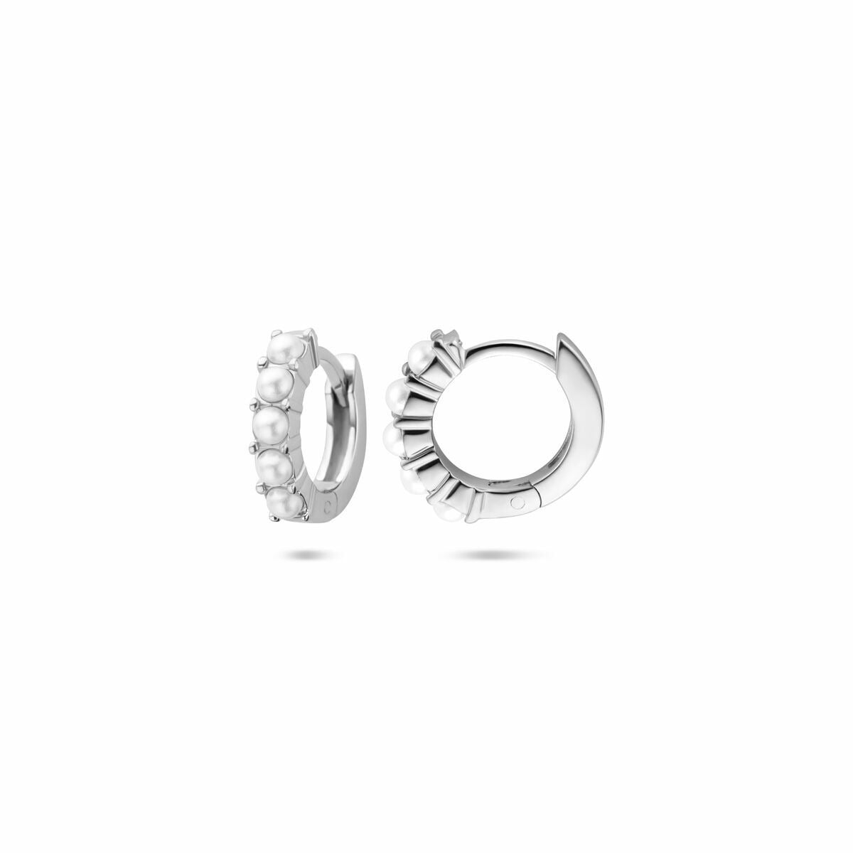 Orecchini a cerchio con chiusura a scatto in argento rodiato con perle – 10,5 mm