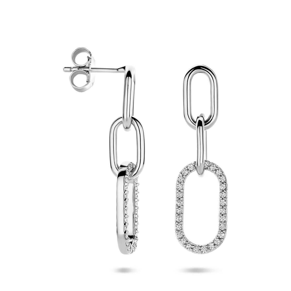 Orecchini pendenti in argento rodiato con zirconia
