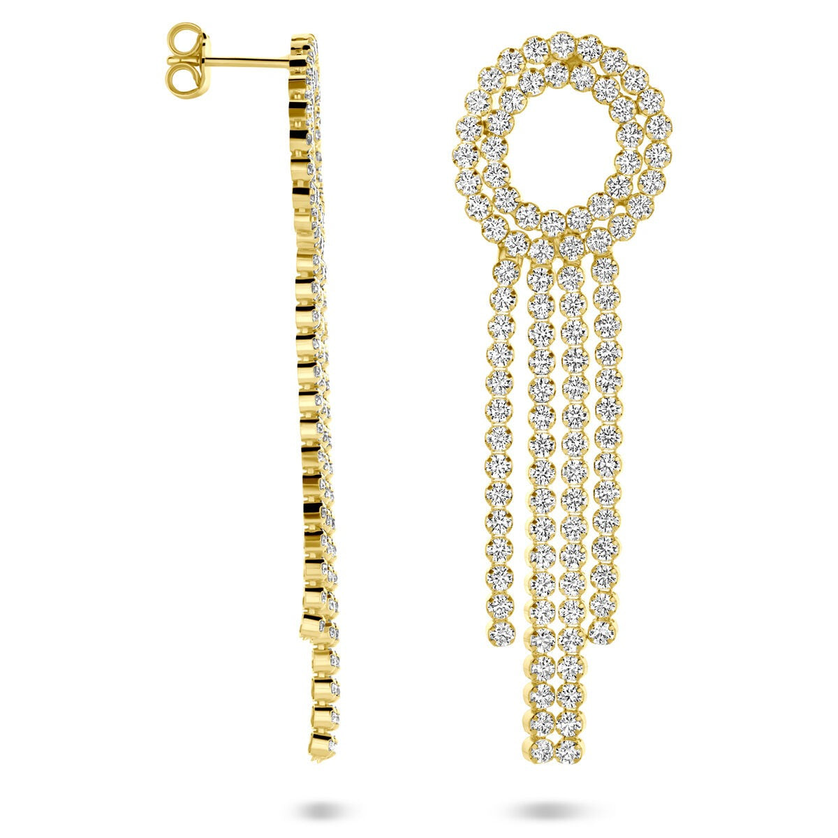 Orecchini Pendenti in Argento Dorato con Zirconi – 62 mm