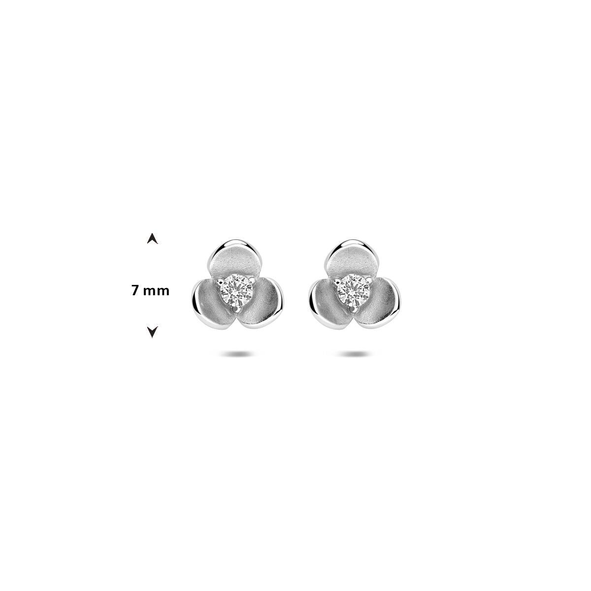 Orecchini a bottone in argento con zircone a forma di fiore – 7 mm