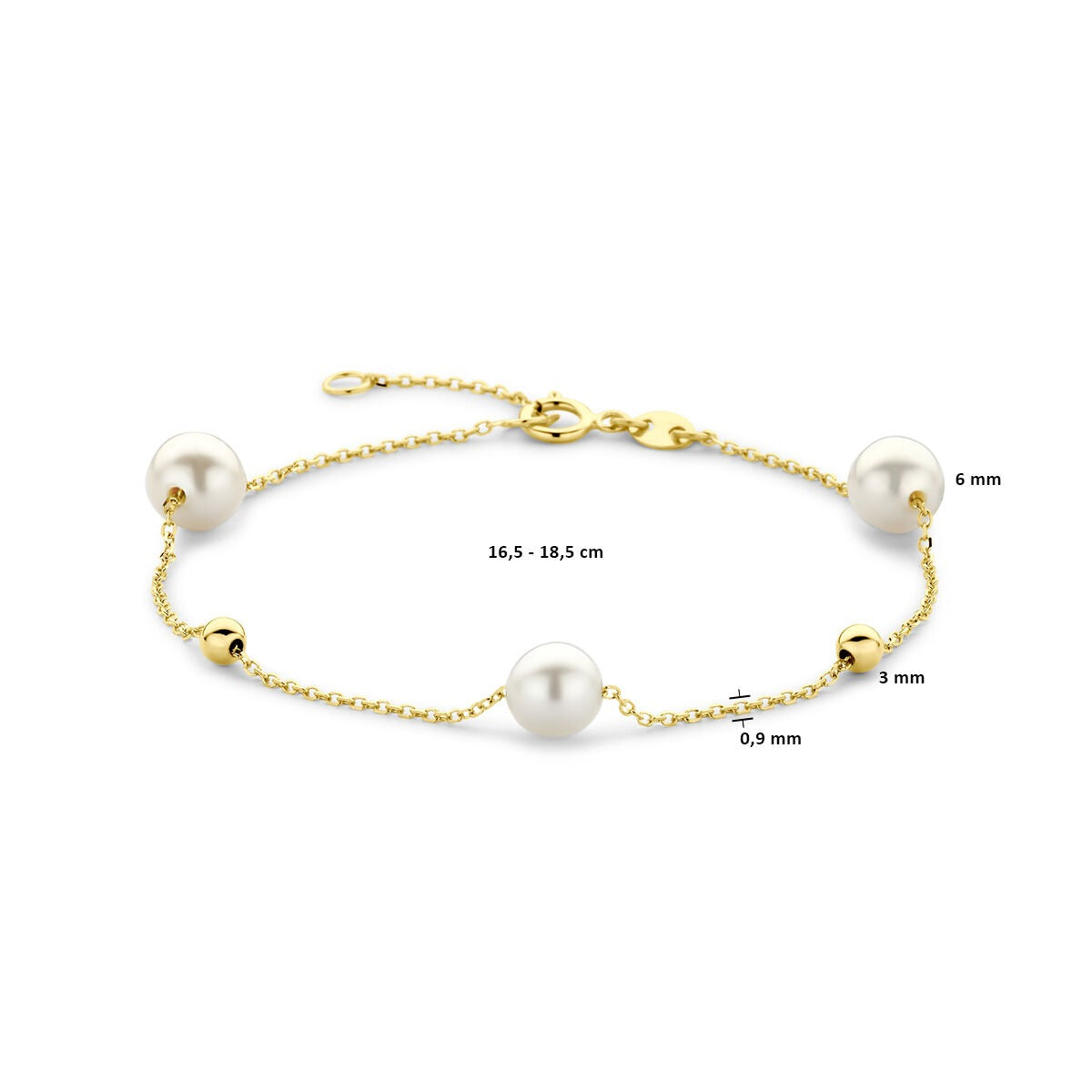 Bracciale da donna in oro giallo 14k con perle e palline