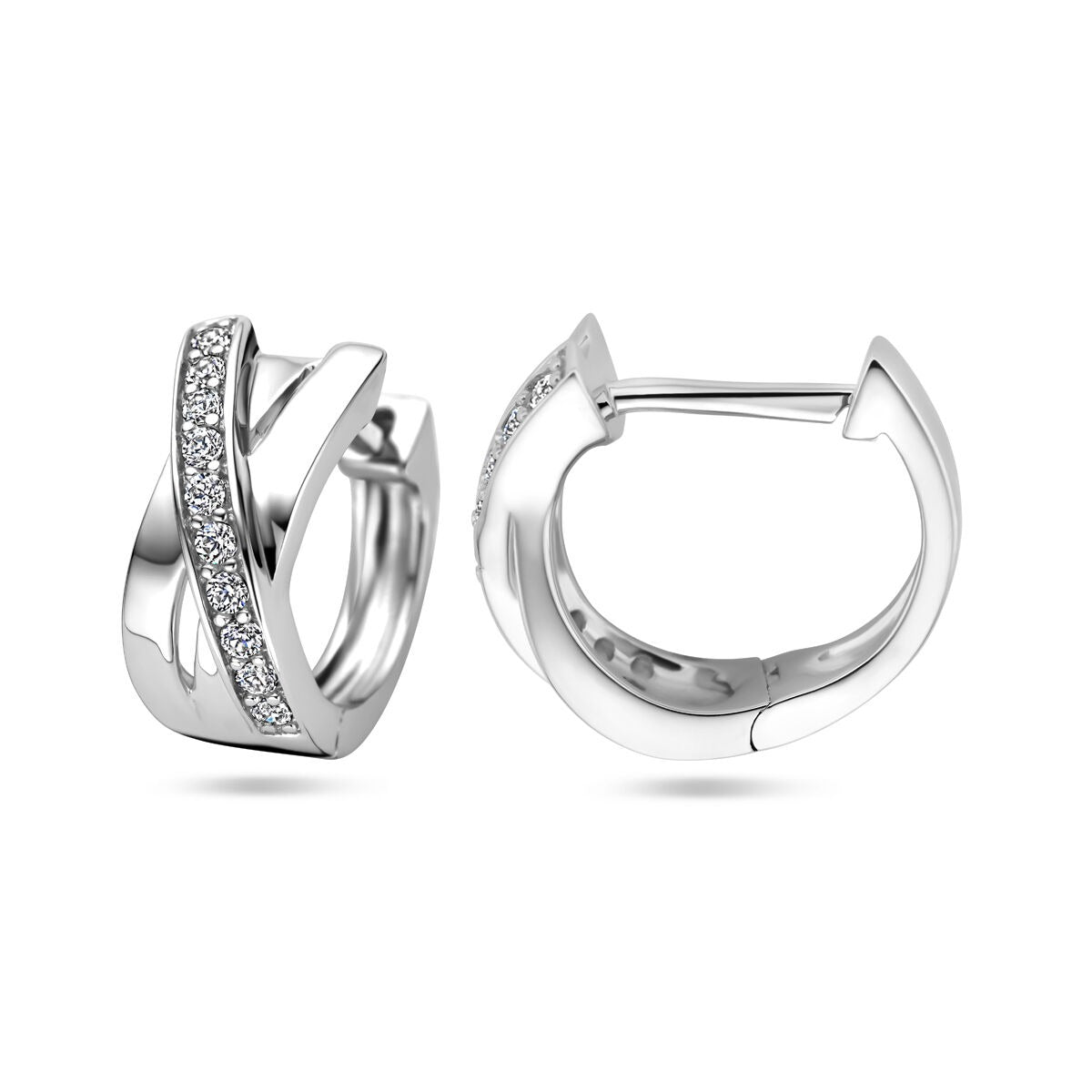Orecchini a cerchio in argento con zirconi - argento 925 rodiato (set)