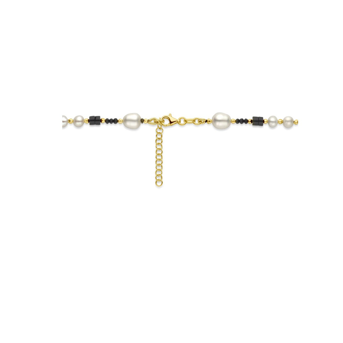Collana da donna in argento dorato con perle e onice